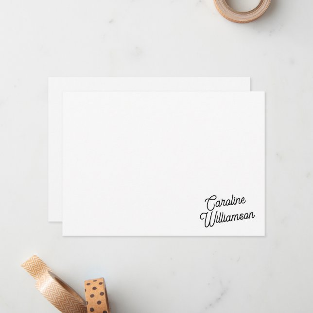 Modern Minimalist Script Personalized Stationery  Note Card (Front/Back In Situ)