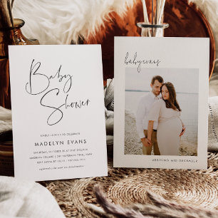 Modern Minimalist Script Photo Baby Shower Invitation
