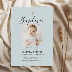 Modern Minimalist Script Photo Baptism Invitation