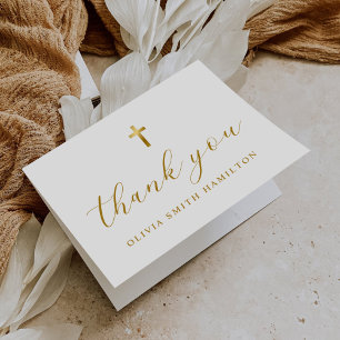 Modern Minimalist Script Photo Baptism Letterpress Thank You Card
