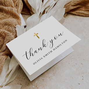 Modern Minimalist Script Photo Baptism Letterpress Thank You Card