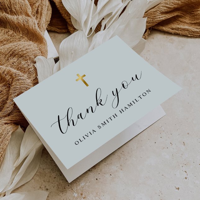 Modern Minimalist Script Photo Baptism Thank You Card (Creator Uploaded)