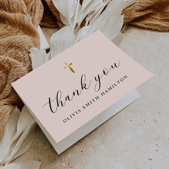 Modern Minimalist Script Photo Baptism Thank You Card (Creator Uploaded)