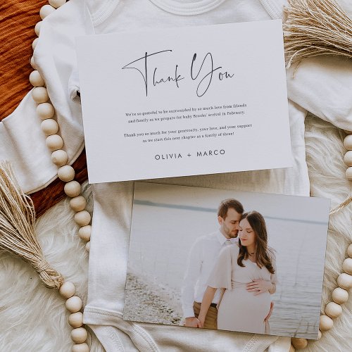 Modern Minimalist Script Photo Flat Thank You Card