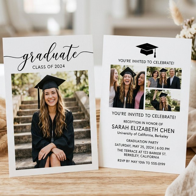 Modern Minimalist Script Photo Graduate  Invitation (Creator Uploaded)