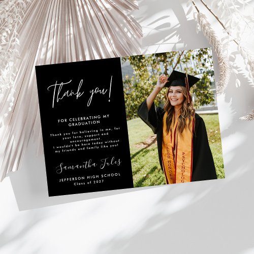 Modern Minimalist Script  Photo Graduation  Thank You Card