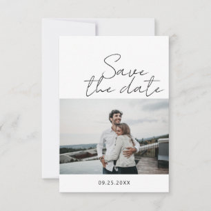 Modern Minimalist Script Photo Save The Date Card