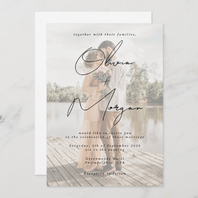 Modern Minimalist Script Photo Wedding Invitation (Front/Back)