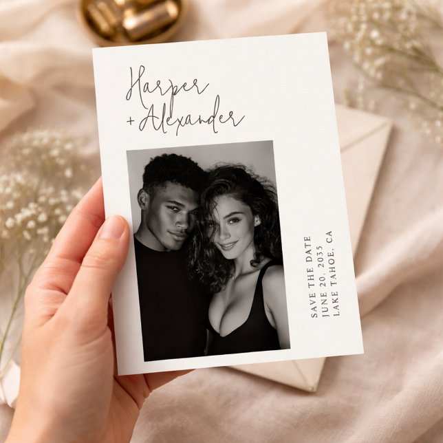 Modern Minimalist Script Photo Wedding Save The Date (Creator Uploaded)
