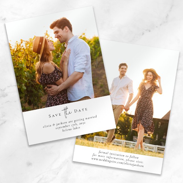 Modern Minimalist Script Photo Wedding Save The Date (Creator Uploaded)
