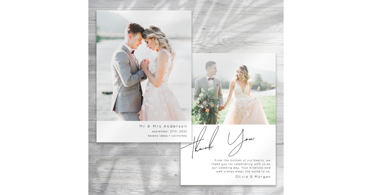 Modern Minimalist Script Photo Wedding Thank You Card | Zazzle