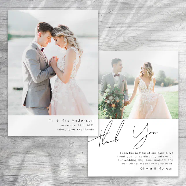 Modern Minimalist Script Photo Wedding Thank You Card | Zazzle