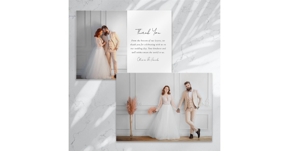 Modern Minimalist Script Photo Wedding Thank You Card | Zazzle
