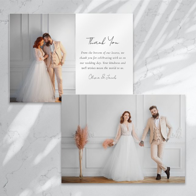 Modern Minimalist Script Photo Wedding Thank You Card (Creator Uploaded)