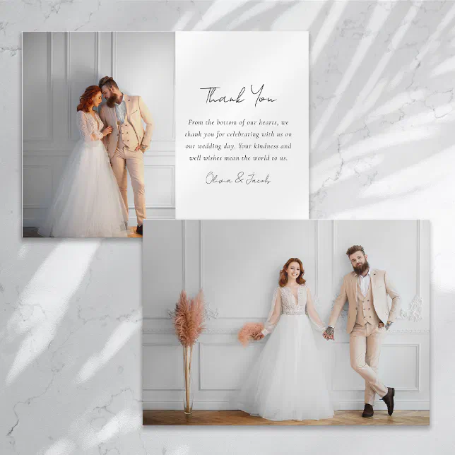 Modern Minimalist Script Photo Wedding Thank You Card | Zazzle