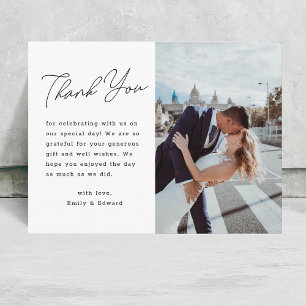 Modern Minimalist Script Photo Wedding Thank You Postcard