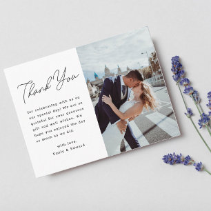 Modern Minimalist Script Photo Wedding Thank You Postcard