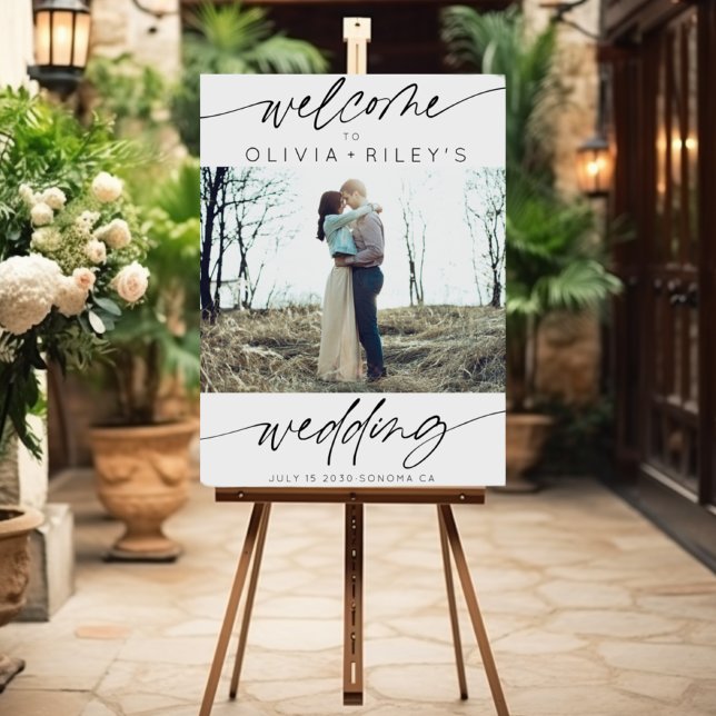 Modern Minimalist Script Photo Wedding Welcome  Foam Board (Creator Uploaded)