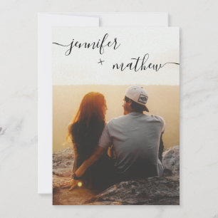 Modern minimalist script photos wedding invitation