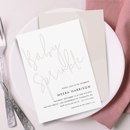 Modern Minimalist Script Pink Baby Sprinkle Invitation