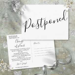 Modern Minimalist Script Postponed Event Postcard