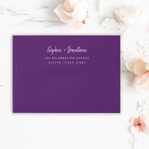 Modern Minimalist Script Purple and White Envelope