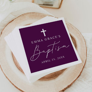Modern Minimalist Script Purple Baptism Napkins