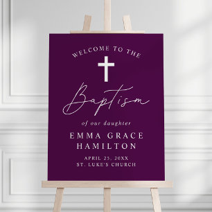 Modern Minimalist Script Purple Baptism Welcome Foam Board