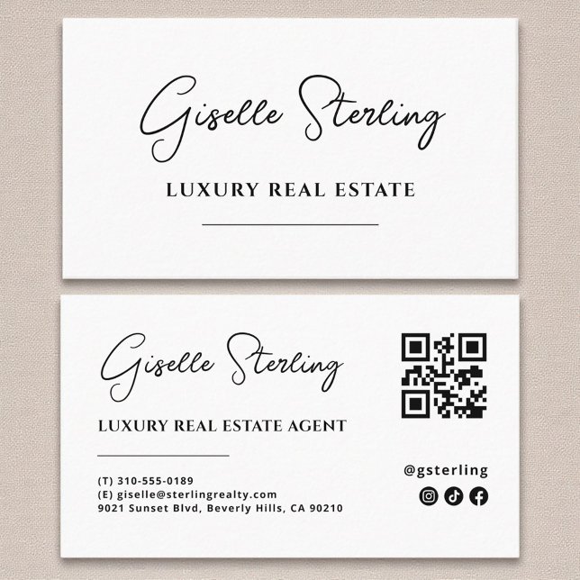 Modern Minimalist Script QR Code Business Card (Creator Uploaded)