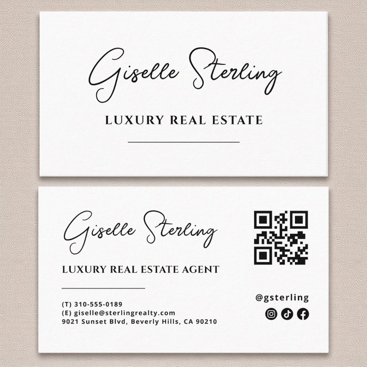 Modern Minimalist Script QR Code Business Card