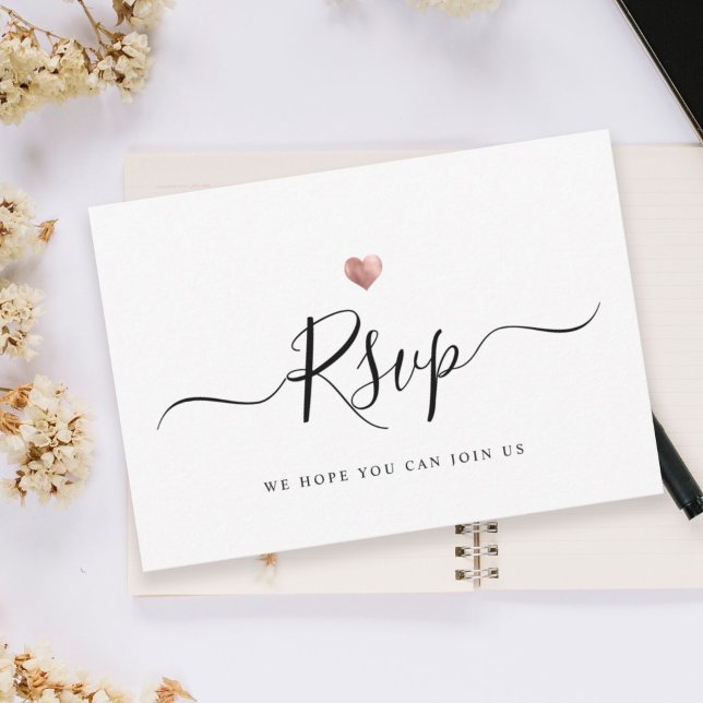 Modern Minimalist Script Rose Gold Wedding RSVP Card (Creator Uploaded)