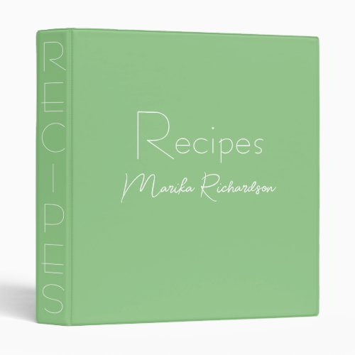 Modern Minimalist Script Sage Green Recipes 3 Ring Binder