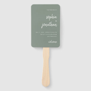 Modern Minimalist Script Sage Green   Wedding Hand Fan