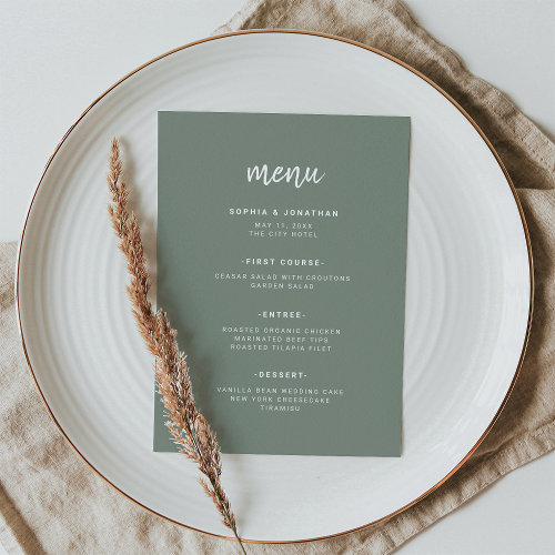 Modern Minimalist Script Sage Green | Wedding Menu