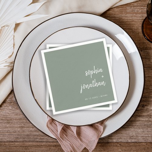 Modern Minimalist Script  Sage Green Wedding Napkins