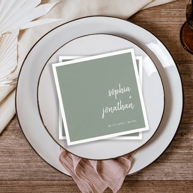 Modern Minimalist Script | Sage Green Wedding Napkins (Creator Uploaded)