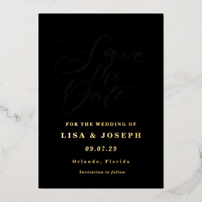Modern Minimalist Script Save the Date Foil Invitation (Front)