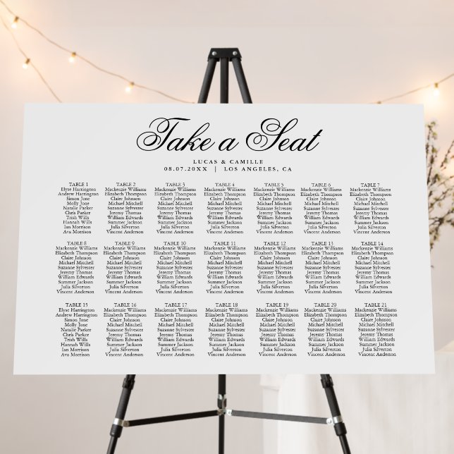 Modern Minimalist Script Seating Chart Foam Board (In Situ (Stand))