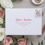 Modern Minimalist Script | Self-Addressed RSVP Envelope<br><div class="desc">These elegant,  minimalist wedding RSVP envelopes feature modern script typography and clean,  sans serif text for a simple and stylish magenta red and white design you will love. Your pre-printed return address goes onto the front.</div>