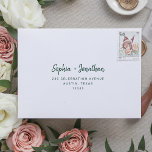 Modern Minimalist Script | Self-Addressed RSVP Envelope<br><div class="desc">These elegant,  minimalist wedding RSVP envelopes feature modern script typography and clean,  sans serif text for a simple and stylish emerald green and white design you will love. Your pre-printed return address goes onto the front.</div>