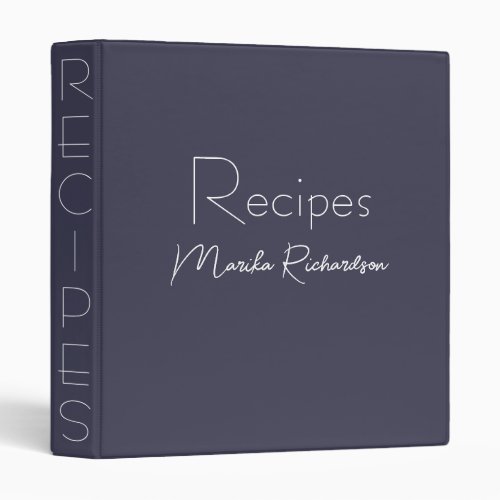 Modern Minimalist Script Slate Grey Recipes 3 Ring Binder