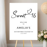 Modern Minimalist Script Sweet 16 Welcome Sign<br><div class="desc">Welcome guests to your Sweet 16 celebration with this modern minimalist welcome sign. Featuring elegant script typography with the text 'Sweet 16' and a charming heart design, this sign adds a stylish and inviting touch to your party decor. Perfect for creating a chic and memorable entrance for your special day....</div>