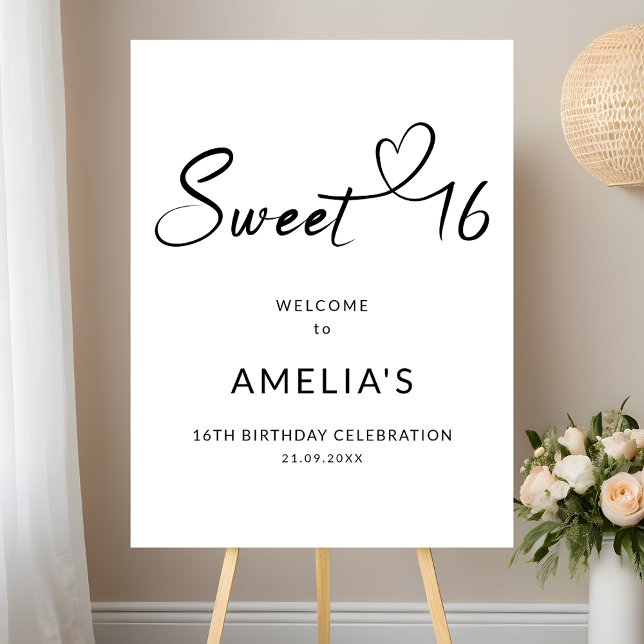Modern Minimalist Script Sweet 16 Welcome Sign (Creator Uploaded)
