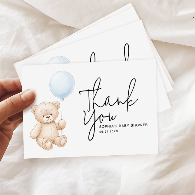 Modern Minimalist Script Teddy Bear Baby Shower Thank You Card (Creator Uploaded)