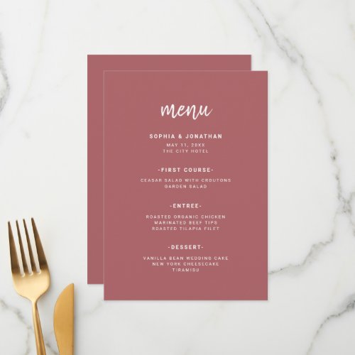 Modern Minimalist Script  Terra Rosa Wedding Menu