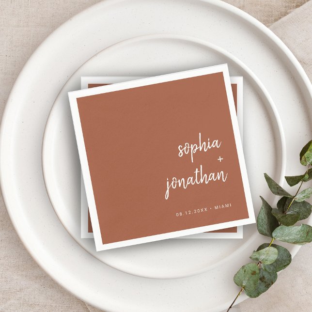 Modern Minimalist Script | Terracotta Wedding Napkins (Creator Uploaded)