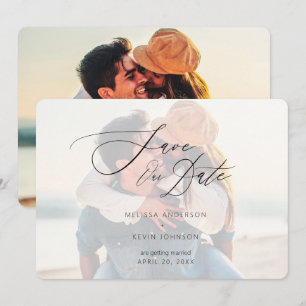 Modern Minimalist Script Typography Overlay Photo Save The Date