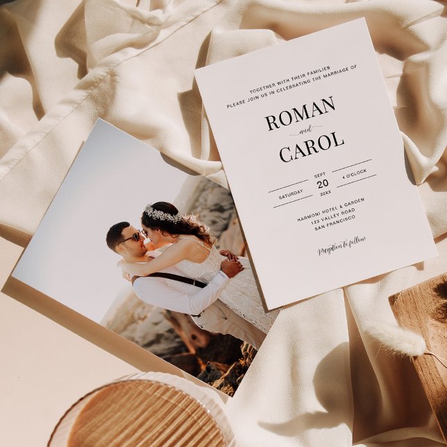 Modern Minimalist Script Typography Photo Wedding Invitation (Creator Uploaded)