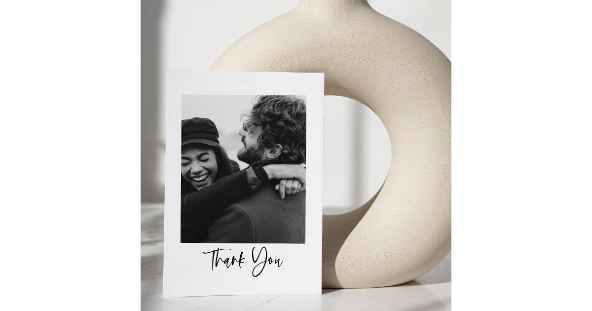 Modern Minimalist Script Typography Wedding Photo Thank You Card | Zazzle