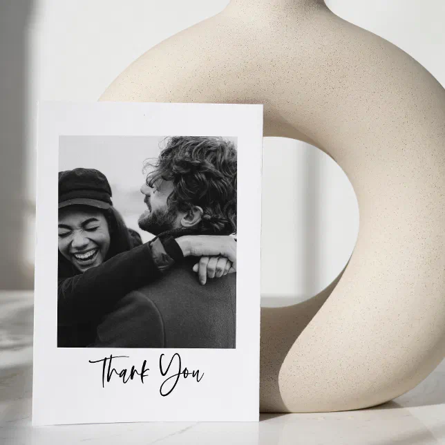 Modern Minimalist Script Typography Wedding Photo Thank You Card | Zazzle